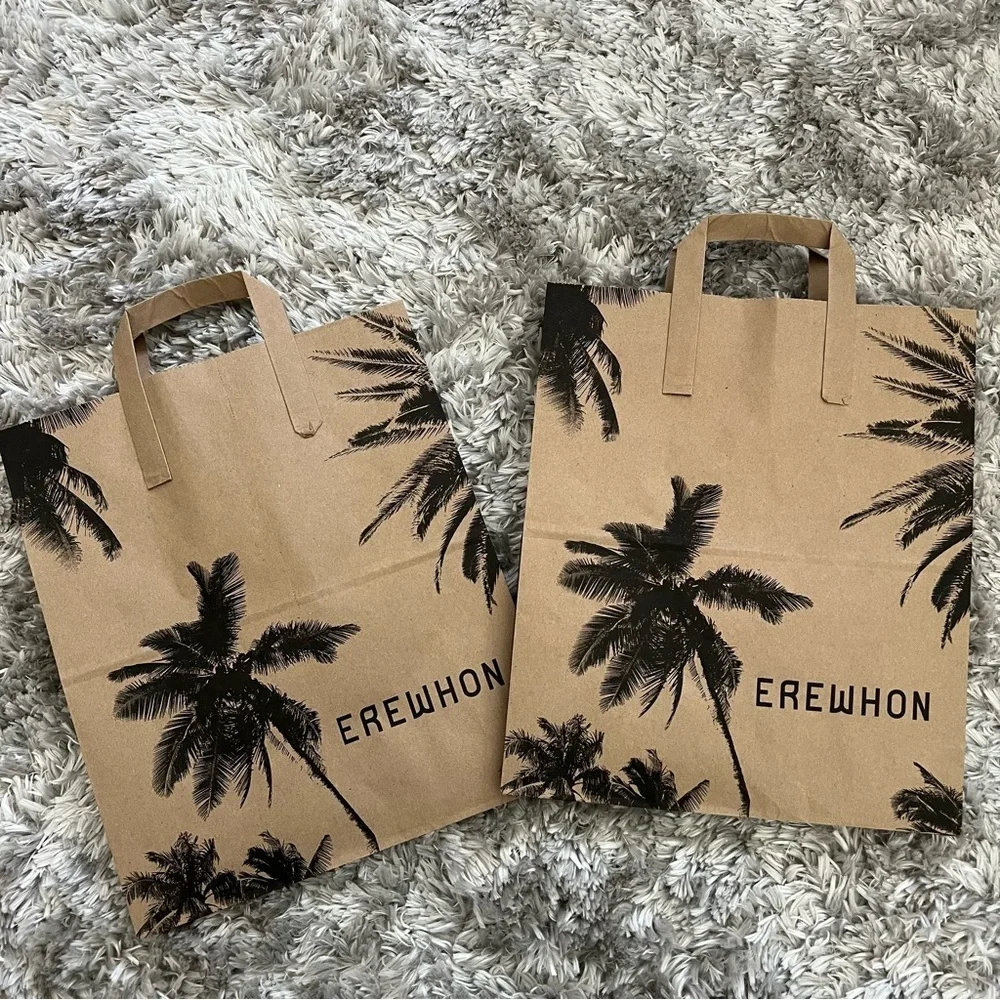 Erewhon Logo Palm Tree Recycled Paper Tote Bags 2 Grocery Bags Handles L.A Luxe